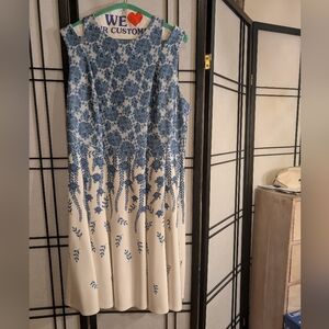 Danny & Nicole Blue Floral Ombre Midi Dress on Cream